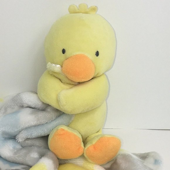 Baby Starters Duck Lovey Security Blanket Satin Rattle Ducky Yellow Gray Blue - Picture 3 of 12